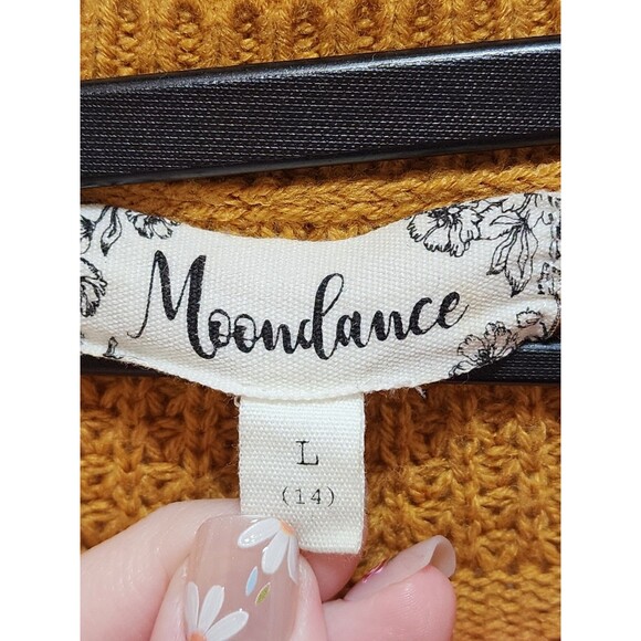 Moondance Womens Large Orange Cardigan Sweater Crop Rustic Earthy Knit Goblin - Picture 8 of 14